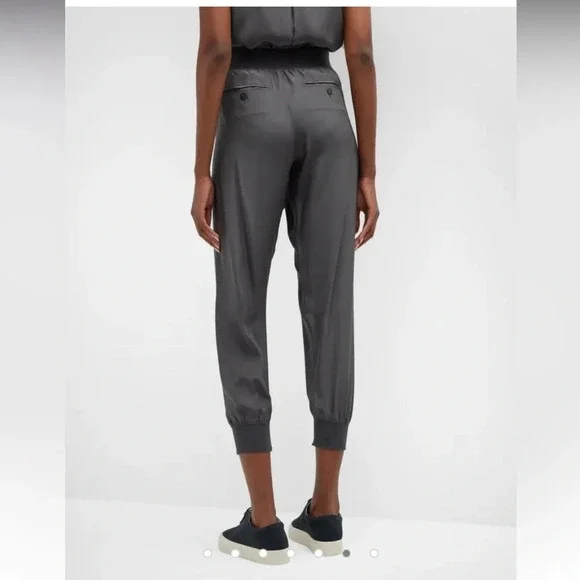 Atm Pleated Front Silk Charcoal Grey Slightly Cropped Pull On Jogger